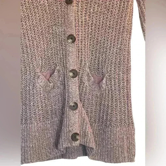 American Eagle Pink Gray Marled Chunky Knit Button Front Cardigan Medium Pockets - Picture 4 of 9